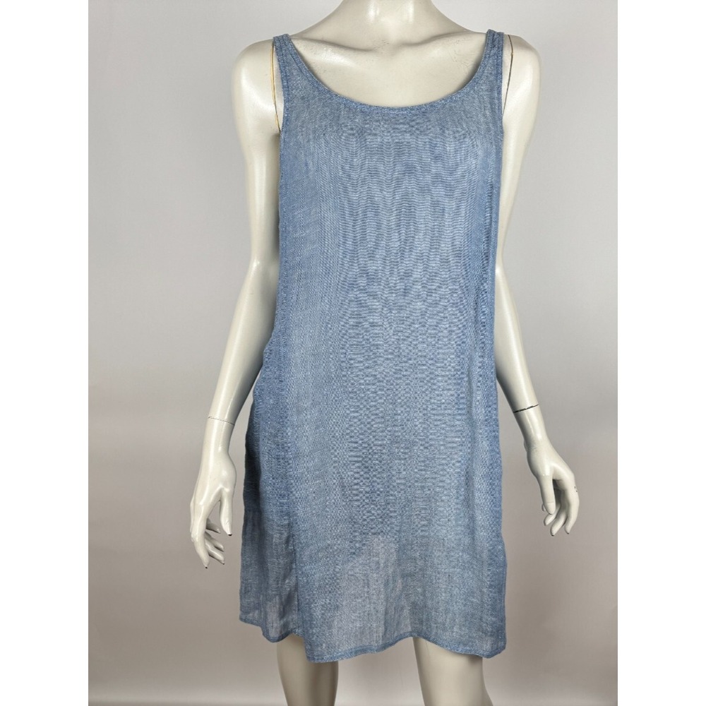 Eileen Fisher Linen Gauze Tank Dress Women L EUC Pockets Lightweight Sleeveless